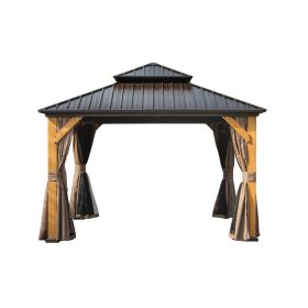 12'x12' Hardtop Gazebo, Outdoor Cedar Wood Frame Canopy with Galvanized Steel Double Roof