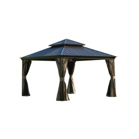 12'x12' Hardtop Gazebo, Outdoor Aluminum Frame Canopy with Galvanized Steel Double Roof