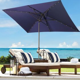 Adjustable Tilt Led Lights Blue Rectangular Patio Large Umbrella For Beach Outside Outdoor