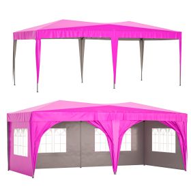 10'x20' EZ Pop Up Canopy Outdoor Portable Party Folding Tent with 6 Removable Sidewalls + Carry Bag + 6pcs Weight Bag Beige Pink