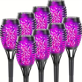 4/8/12pcs/pack Solar Outdoor Lights, 12LED Solar Torch Lights With Flickering Flame For Garden Decor (Color: Purple Light, size: 8pcs)