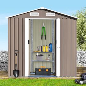 Patio 6ft x4ft Bike Shed Garden Shed, Metal Storage Shed with Adjustable Shelf and Lockable Door, Tool Cabinet with Vents and Foundation for Backyard (material: Steel, Color: brown)