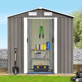 Patio 6ft x4ft Bike Shed Garden Shed, Metal Storage Shed with Adjustable Shelf and Lockable Door, Tool Cabinet with Vents and Foundation for Backyard (material: Steel, Color: Gray)