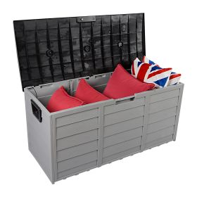 75gal 260L Outdoor Garden Plastic Storage Deck Box Chest Tools Cushions Toys Lockable Seat (Color: Black)