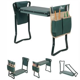 Foldable Garden Kneeler and Seat Gardening Bench with Two Tool Pouches and 6"/8" Widen Soft Kneeling Pad (SKU: KM4021)