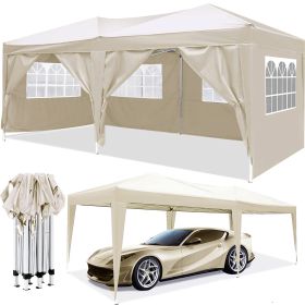 10'x20' EZ Pop Up Canopy Outdoor Portable Party Folding Tent with 6 Removable Sidewalls + Carry Bag + 4pcs Weight Bag (Color: as Pic)